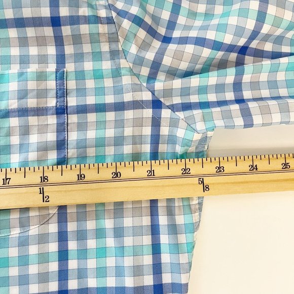 Peter Millar Walker Cotton Stretch Sport Shirt Long Sleeve Blue Plaid MEDIUM - Picture 6 of 7